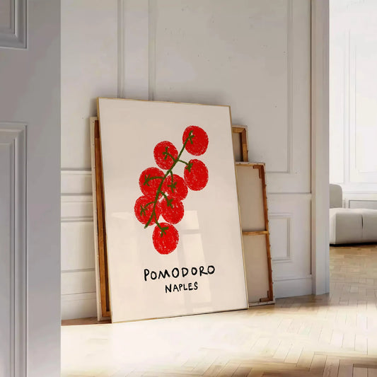 kitchen decor vibrant Pomodoro Naples poster fusion green orange hues wall art unique gift essence Italy culinary artistry sizes A4 cm A0