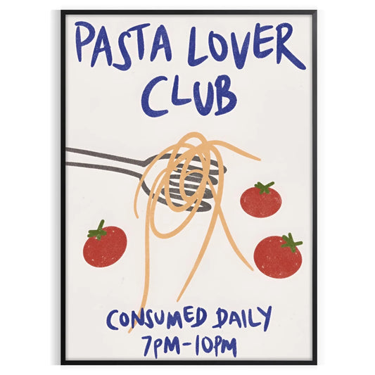 kitchen decor elegant Pasta Lover Club Poster sleek white gray design captivating wall art perfect food enthusiasts delightful gift artwork unframed print today