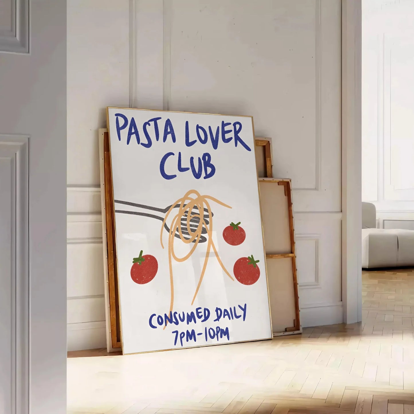 kitchen decor elegant Pasta Lover Club Poster sleek white gray design captivating wall art perfect food enthusiasts delightful gift artwork unframed print today
