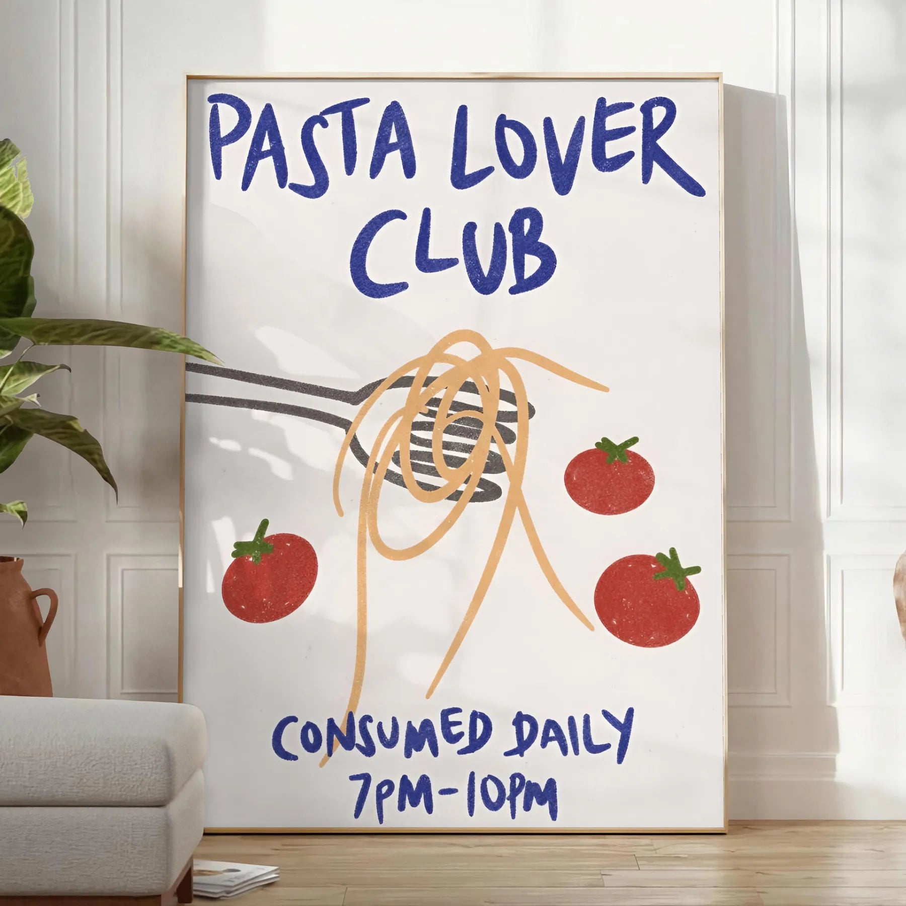 kitchen decor elegant Pasta Lover Club Poster sleek white gray design captivating wall art perfect food enthusiasts delightful gift artwork unframed print today