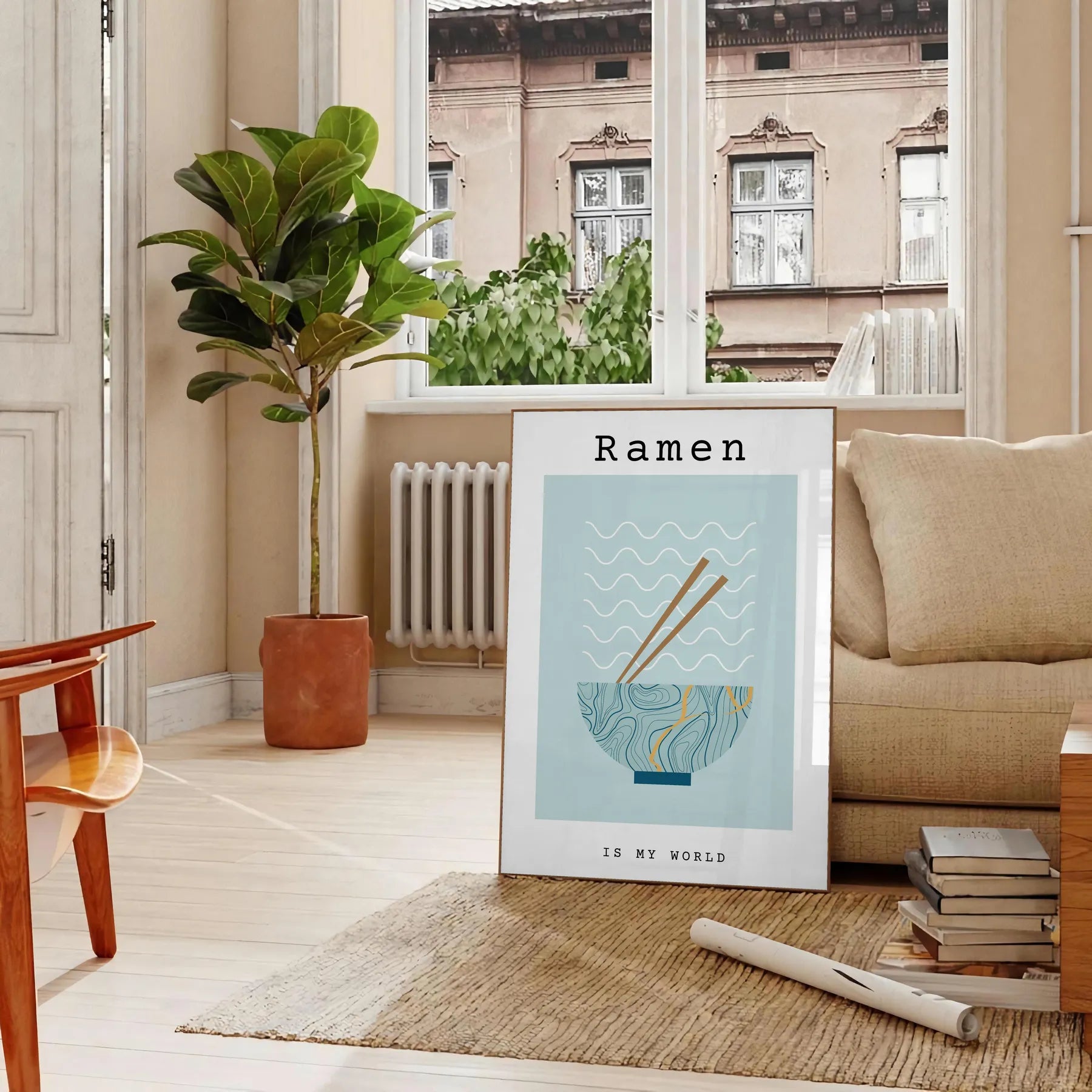 kitchen decor vibrant ramen poster green blue hues unique wall art piece thoughtful gift food lovers space today various sizes A4 cm A0