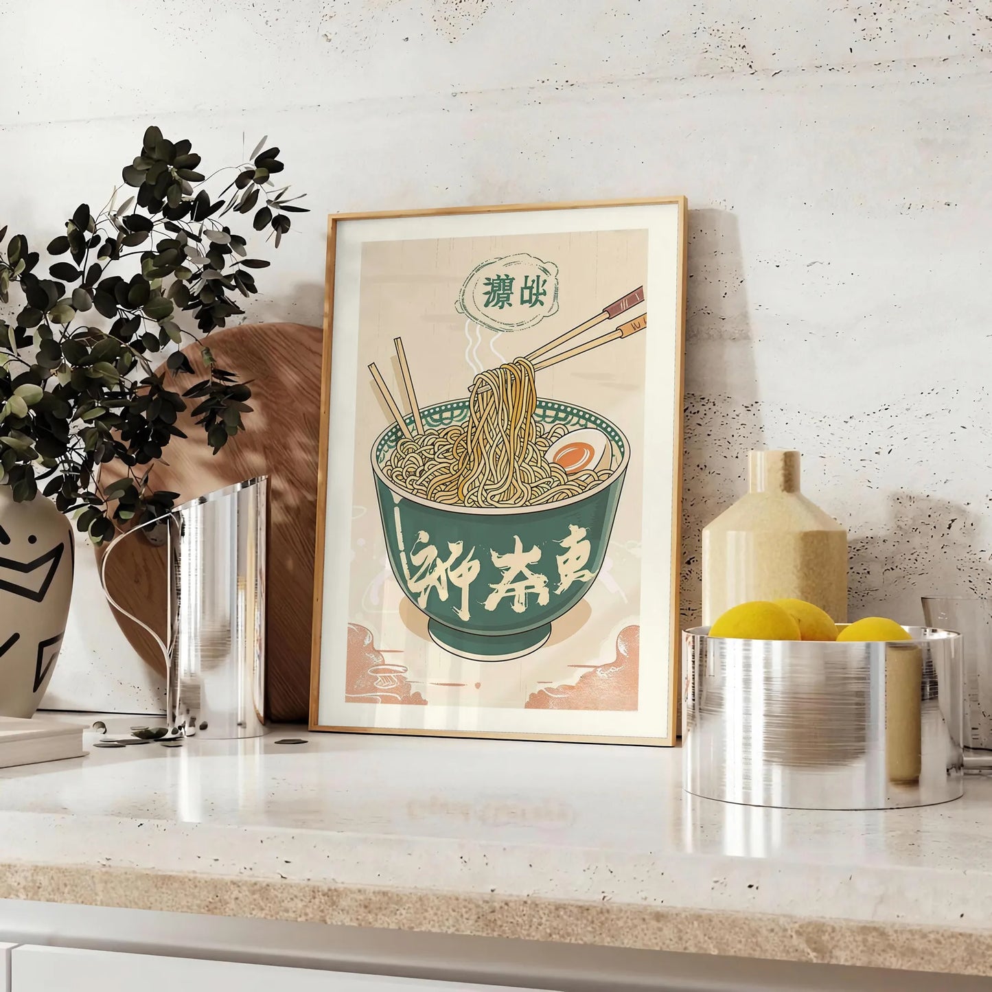 space vibrant ramen kitchen poster orange gray modern culinary vibe food lovers stylish gift wall art kitchens dining areas sizes A4 cm A0