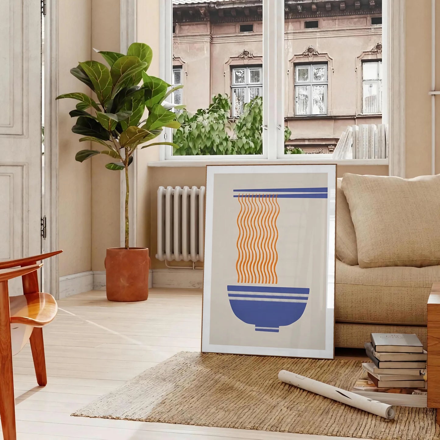 space vibrant Ramen Kitchen poster orange gray food lovers eye wall art room culinary haven unique gift available A4 cm A0