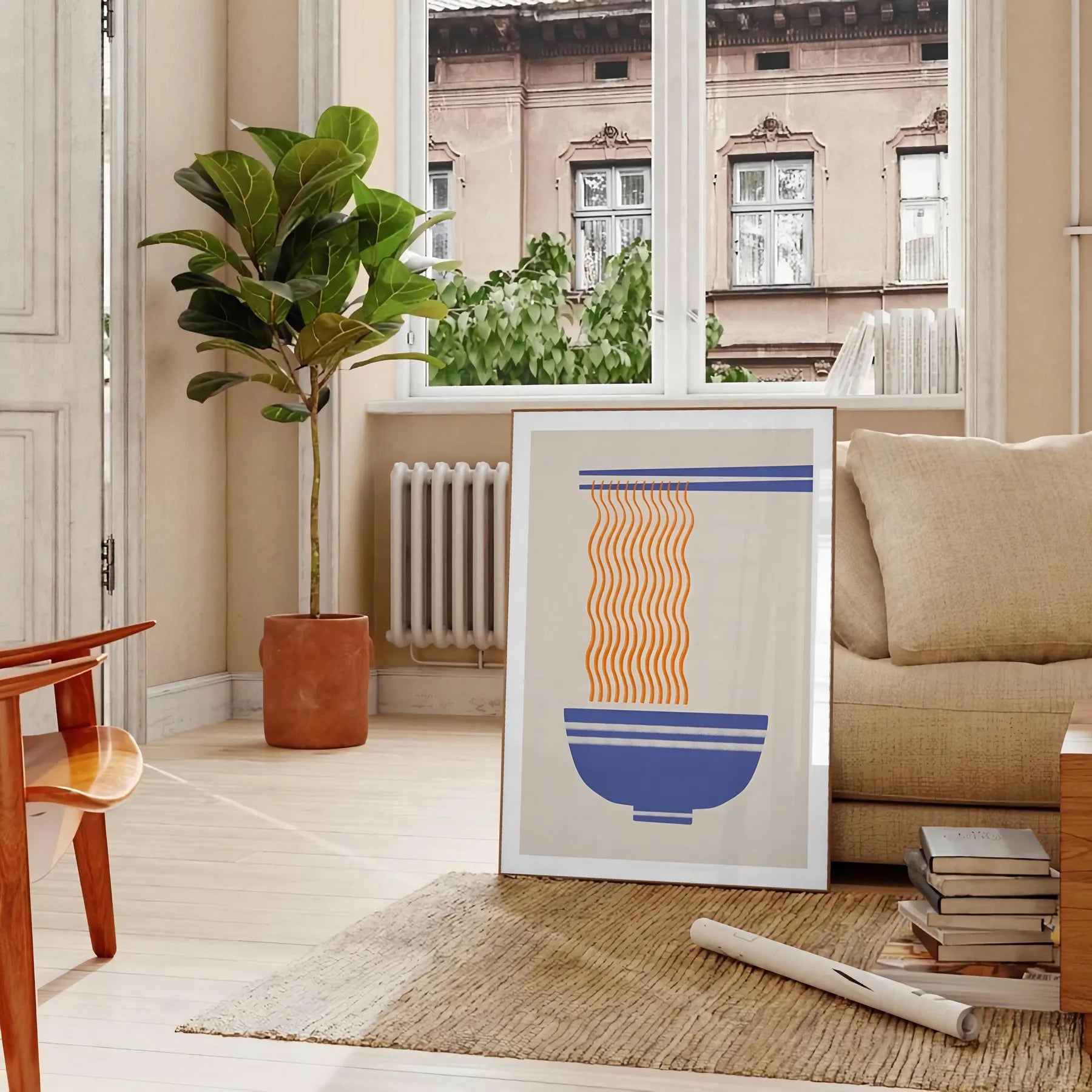 space vibrant Ramen Kitchen poster orange gray food lovers eye wall art room culinary haven unique gift available A4 cm A0