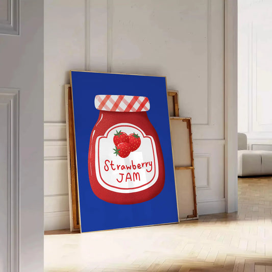 kitchen charming haven Strawberry Jam Art Poster rich blue brown hues captivating wall perfect gift culinary enthusiast unframed styles decor needs